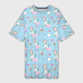 Платье-футболка 3D с принтом Dab Единороги ,  |  | dab unicorn | horse | pony | unicorn | детские | единорог | животное | зверь | конь | лошадь | мифическое существо | облака | пони | радуга | сказка