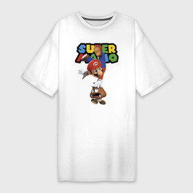 Платье-футболка хлопок с принтом Mario and Goomba  Super Mario ,  |  | dude | eyes | fangs | goomba | hero | jaw | mario | video game | видеоигра | герой | глаза | гриб | гумба | клыки | марио | пасть | персонаж | чувак