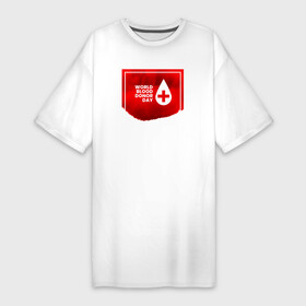 Платье-футболка хлопок с принтом World blood ,  |  | Тематика изображения на принте: благотворительность | донор | капля | крест | кровь | медицина | надпись