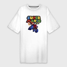Платье-футболка хлопок с принтом Марио и Луиджи гонщики  Super Mario ,  |  | car | flame | luigi | mario | video game | автомобиль | видеоигра | луиджи | марио | пламя