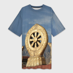 Платье-футболка 3D с принтом Колесо Дхармы ,  |  | азия | будда | буддизм | восток | джоканг | дхарма | закон | колесо | лхаса | монастырь | олень | проповедь | спицы