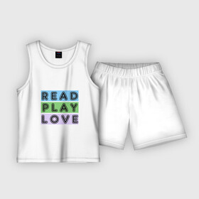 Детская пижама с шортами хлопок с принтом Читай, Играй, Люби ,  |  | life | love | play | read | жизнь | игра | играть | книги | любить | любовь | счастье | читать