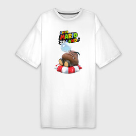 Платье-футболка хлопок с принтом Goomba  Super Mario 3D Land ,  |  | fangs | goomba | hero | mushroom | nintendo | super mario | video game | видеоигра | герой | гриб | гумба | клыки | персонаж | супер марио