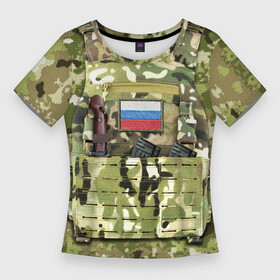 Женская футболка 3D Slim с принтом Бронежилет с боекомплектом ,  |  | армия | боекомплект | бронежилет | камуфляж | магазин акм | солдатский | флаг россии | шеврон | штык нож