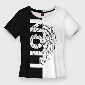 Женская футболка 3D Slim с принтом ЛЕВ  (LION) ,  |  | king of beasts | lion | lion king | predator | the beast | zodiac leo | африка | грива | дикая кошка | животное | зверь | зодиак лев | кот | лев | львёнок | львица | оскал | прайд | саванна | самец | сафари | симба | созвездие льва