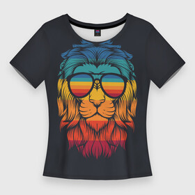 Женская футболка 3D Slim с принтом Радужная Голова Льва ,  |  | king of beasts | lion | lion king | predator | the beast | zodiac leo | африка | грива | дикая кошка | животное | зверь | зодиак лев | король лев | кот | лев | львёнок | львица | оскал | прайд | саванна | самец | сафари | симба