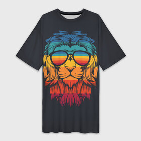 Платье-футболка 3D с принтом Радужная Голова Льва ,  |  | king of beasts | lion | lion king | predator | the beast | zodiac leo | африка | грива | дикая кошка | животное | зверь | зодиак лев | король лев | кот | лев | львёнок | львица | оскал | прайд | саванна | самец | сафари | симба