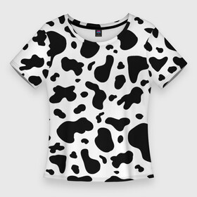 Женская футболка 3D Slim с принтом БУРЕНКА  ПАТТЕРН ,  |  | буренка | корова | паттерн | пятнистая | текстура | чб