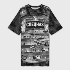 Платье-футболка 3D с принтом Бронежилет  спецназ России ,  |  | army | body armor | camouflage | chevron | emblem | military | russian flag | soldier | special forces | troops | армия | бронежилет | военный | войска | камуфляж | солдатский | спецназ | флаг россии | шеврон | эмблема
