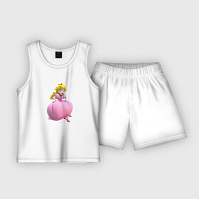 Детская пижама с шортами хлопок с принтом Принцесса Персик  Super Mario  Beauty ,  |  | beauty | crown | dress | girl | nintendo | princess peach | super mario | video game | видеоигра | девушка | корона | красавица | платье | супер марио