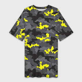 Платье-футболка 3D с принтом Камуфляж Жёлто Чёрный ,  |  | black | camo | camouflage | gray | камуфляж | серый | чёрный