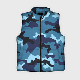 Женский жилет утепленный 3D с принтом Камуфляж Тёмно Синий ,  |  | blue | camo | camouflage | камуфляж | синий