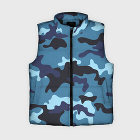 Женский жилет утепленный 3D с принтом Камуфляж Тёмный Синий ,  |  | blue | camo | camouflage | dark | камуфляж | синий | тёмный