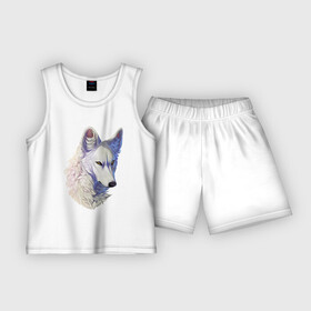 Детская пижама с шортами хлопок с принтом Крупный белый волк ,  |  | арт | белая волчица | белый волк | волк | волчица | рисунок