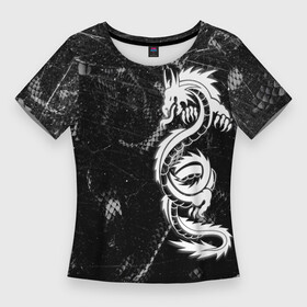 Женская футболка 3D Slim с принтом Китайский Дракон Чб Dragon Snake ,  |  | Тематика изображения на принте: beast | dark | dragon | fire | grunge | дракон | животные | зверь | змей | иероглифы | когти | огонь | пепел | пламя | потертости | узор | чб | японский