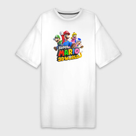 Платье-футболка хлопок с принтом Герои Super Mario 3D World  Nintendo ,  |  | heroes | luigi | princess peach | super mario | team | video game | видеоигра | герои | луиджи | супер марио