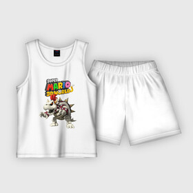Детская пижама с шортами хлопок с принтом Dry Bowser  Super Mario 3D World  Nintendo ,  |  | bracelet | claws | dry bowser | eyes | fangs | horns | jaw | skeleton | super mario | боузер | браслет | глаза | клыки | когти | пасть | рога | скелет | супер марио