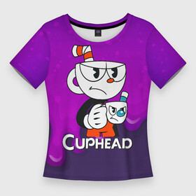 Женская футболка 3D Slim с принтом Недовольная чашечка cuphead ,  |  | cuphead | cupheadshow | игра чашки | капхед | капхэд | нетфликс | чашечки | чашка | чашки | шоу | шоу чашечка
