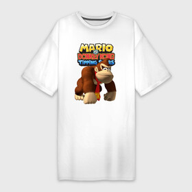 Платье-футболка хлопок с принтом Mario Donkey Kong  Nintendo ,  |  | donkey kong | mario | monkey | muzzle | nintendo | paws | video game | видеоигра | лапы | марио | обезьяна