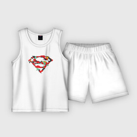 Детская пижама с шортами хлопок с принтом Logo Superman ,  |  | dc | буква | герой | знак | кларк кент | комиксы | логотип | персонаж | супермен