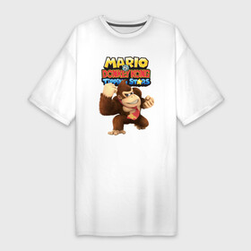 Платье-футболка хлопок с принтом Mario Donkey Kong  Nintendo  Gorilla ,  |  | donkey kong | eyes | fist | mario | monkey | muzzle | nintendo | paws | video game | видеоигра | глаза | кулак | лапы | марио | нинтендо | обезьяна