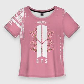 Женская футболка 3D Slim с принтом bts  ARMY ,  |  | bangtan boys | bt21 | bts | k pop | бтс | музыка | неон | розовый | цветы