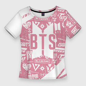 Женская футболка 3D Slim с принтом bts  паттерн ,  |  | bangtan boys | bt21 | bts | k pop | бтс | музыка | неон | розовый | цветы