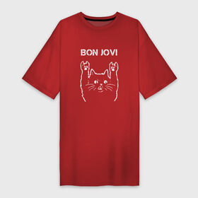 Платье-футболка хлопок с принтом Bon Jovi Рок кот ,  |  | bon | bon jovi | jovi | rock | бон | бон джови | глэм | группа | джови | джон | метал | рок | рок кот | роккот | хард