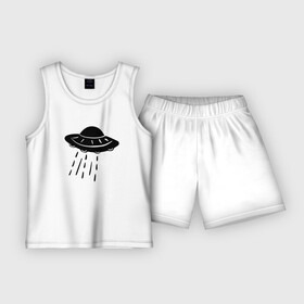 Детская пижама с шортами хлопок с принтом Летающая тарелка, дудл ,  |  | дудл | инопланетяне | корабль | космический | летающая | нло | пришельцы | тарелка | черный