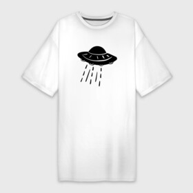 Платье-футболка хлопок с принтом Летающая тарелка, дудл ,  |  | дудл | инопланетяне | корабль | космический | летающая | нло | пришельцы | тарелка | черный