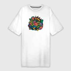 Платье-футболка хлопок с принтом Джунгли и Цветы ,  |  | абстракция | веселье | весна | джунги | природа | узоры | цветы