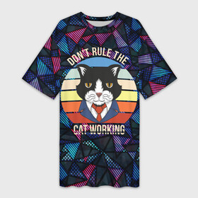 Платье-футболка 3D с принтом Кот в пиджаке ,  |  | деловой | кот | котенок | котик | кошка | серьезный
