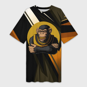 Платье-футболка 3D с принтом Обезьяна с золотой цепью ,  |  | monkey | золотая цепь | золото | обезьяна | обезьянка | цепочка
