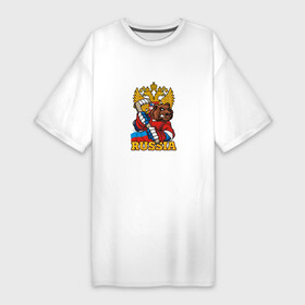 Платье-футболка хлопок с принтом Хоккей  Russia ,  |  | bear | hockey | russia | герб | животные | медведь | мишка | патриот | россия | россиянин | русская | русский | спорт | страна | триколор | флаг | хоккеист | хоккей