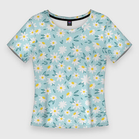 Женская футболка 3D Slim с принтом Весенние ромашки ,  |  | паттерн | природа | ромашка | солнышко | цветики | цветы