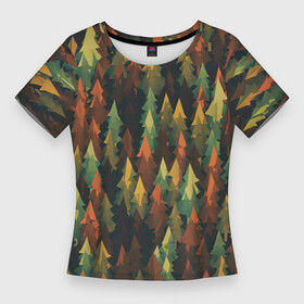 Женская футболка 3D Slim с принтом Spruce forest ,  |  | дерево | деревья | елка | елки | еловый лес | зелёный | зеленый лес | лес | лес минимализм | лесок | лесочек | цвет