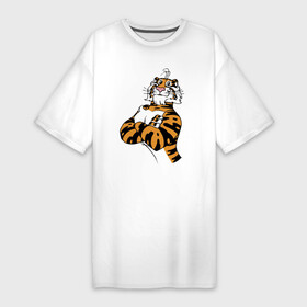 Платье-футболка хлопок с принтом Cool Tiger  Power  Muzzle ,  |  | ears | eyes | moustache | muzzle | paws | power | tiger | глаза | лапы | мощь | тигр | усы | уши