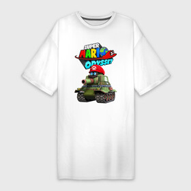 Платье-футболка хлопок с принтом Tank  Super Mario Odyssey ,  |  | eyes | moustache | super mario | tank | video game | видеоигра | глаза | супер марио | танк | усы
