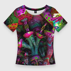 Женская футболка 3D Slim с принтом Вот такие грибочки  Pattern  Психоделика ,  |  | color | fashion | mushroom | pattern | грибы | мода | узор | цвет