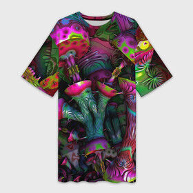 Платье-футболка 3D с принтом Вот такие грибочки  Pattern  Психоделика ,  |  | color | fashion | mushroom | pattern | грибы | мода | узор | цвет