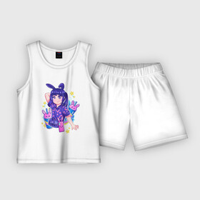 Детская пижама с шортами хлопок с принтом Девочка  кроличью ушки ,  |  | Тематика изображения на принте: аниме | гламур | девушка | звезды | коктейль | кролик