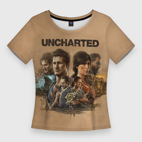 Женская футболка 3D Slim с принтом Uncharted. Анчартед ,  |  | a thiefs end | chloe frazer | elena fisher | games | nathan nate drake | naughty dog | ps | sam drake | the lost legacy | uncharted | victor sully sullivan | анчартед | игра | кино | на картах не значится | неизведанное | нейтан нейт дрейк | фильм | хлоя 