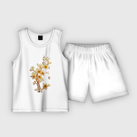 Детская пижама с шортами хлопок с принтом Цветущая ветка  Весна ,  |  | branch | bud | fish | flower | spring | бутон | весна | ветка | рыба | цветок