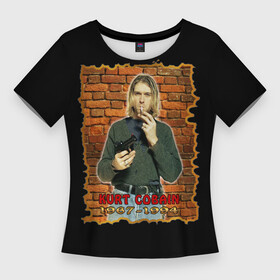 Женская футболка 3D Slim с принтом Kurt Cobain (1967  1994) ,  |  | anarchy | courtney love | kurt cobain | music | nirvana | punks not dead | rock music | анархия | гаражный рок | гитара | гранж | кортни лав | курт кобейн | металл | нирвана | панк рок | рок музыка | рок н ролл | рокер | трэш метал