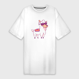 Платье-футболка хлопок с принтом Lama glama 2 ,  |  | glama | lama | lama glama | анды | в центральных андах | верблюдовые | веселая лама в очках