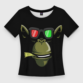Женская футболка 3D Slim с принтом Обезьяна в 3Д очках ,  |  | голова животного | животное | кино | обезьяна | очки