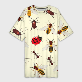 Платье-футболка 3D с принтом НАСЕКОМЫЕ БОЖЬИ КОРОВКИ ЖУКИ МУРАВЬИ ПЧЕЛЫ ,  |  | Тематика изображения на принте: ant bee | beetle | insect | ladybug | божья коровка | жук | муравей пчела | насекомое