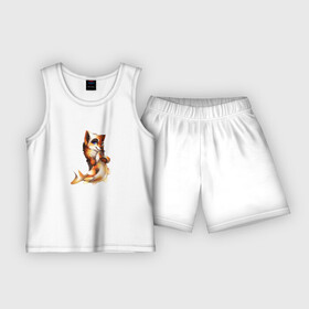 Детская пижама с шортами хлопок с принтом Рыболиса  Прикол ,  |  | eyes | fish | fox | muzzle | paws | tail | глаза | лапы | лиса | мордочка | рыба | хвост