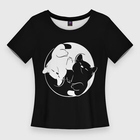 Женская футболка 3D Slim с принтом Инь Янь  котики ,  |  | животные | инь янь | кот | котенок | котики | котята | кошка | кошки | черно белое