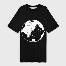 Платье-футболка 3D с принтом Инь Янь  котики ,  |  | животные | инь янь | кот | котенок | котики | котята | кошка | кошки | черно белое